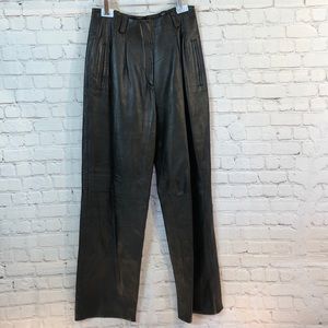Julian K Black Leather Pants Hi-rise Straight Leg Size 8